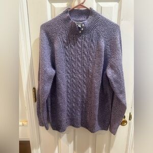 Rebecca Malone Purple Chunky Cable knit Sweater Grannycore Pearl Details L